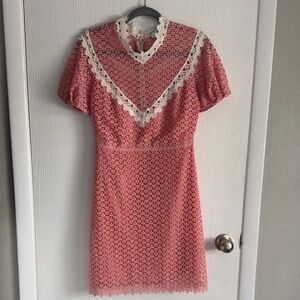 Sandro Pink Lace Mini Dress with White Lace V-Detail